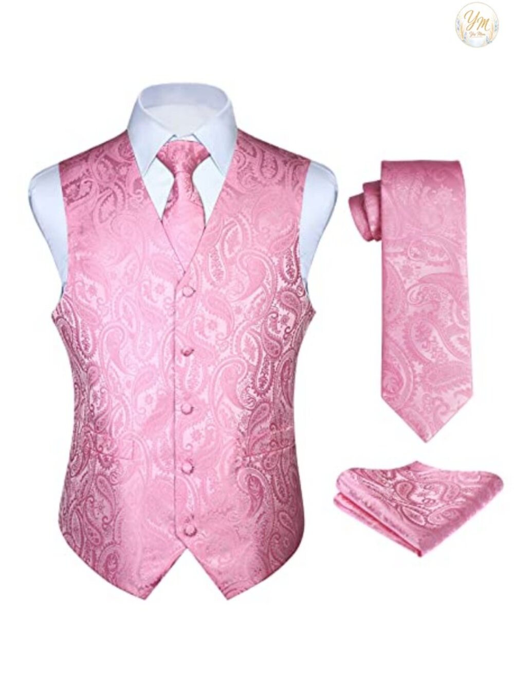 Men's Paisley Vest Tie Pocket Square 3-Piece Set Size M